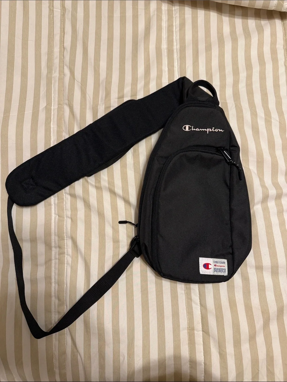 Champion Black Sling Bag with Logo Patch